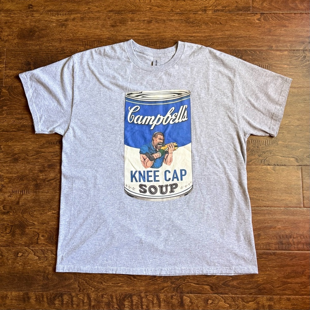 Detroit Lions Campbell’s Kneecap Soup T-shirt Coach Dan Meme Grey XL